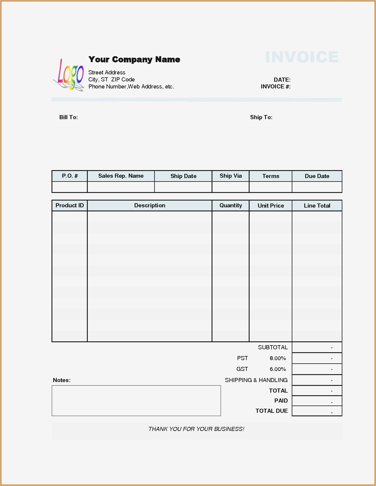 10+ Blank Invoice Template Pdf | Push And Run For Moving Company Invoice Template Free