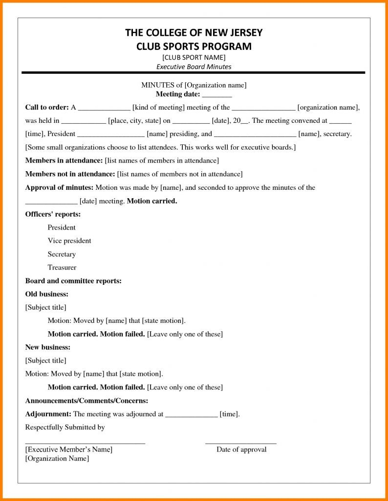 10 Sample Of Minute Meeting Format | Resume Samples For Minute Of Meeting Template Doc
