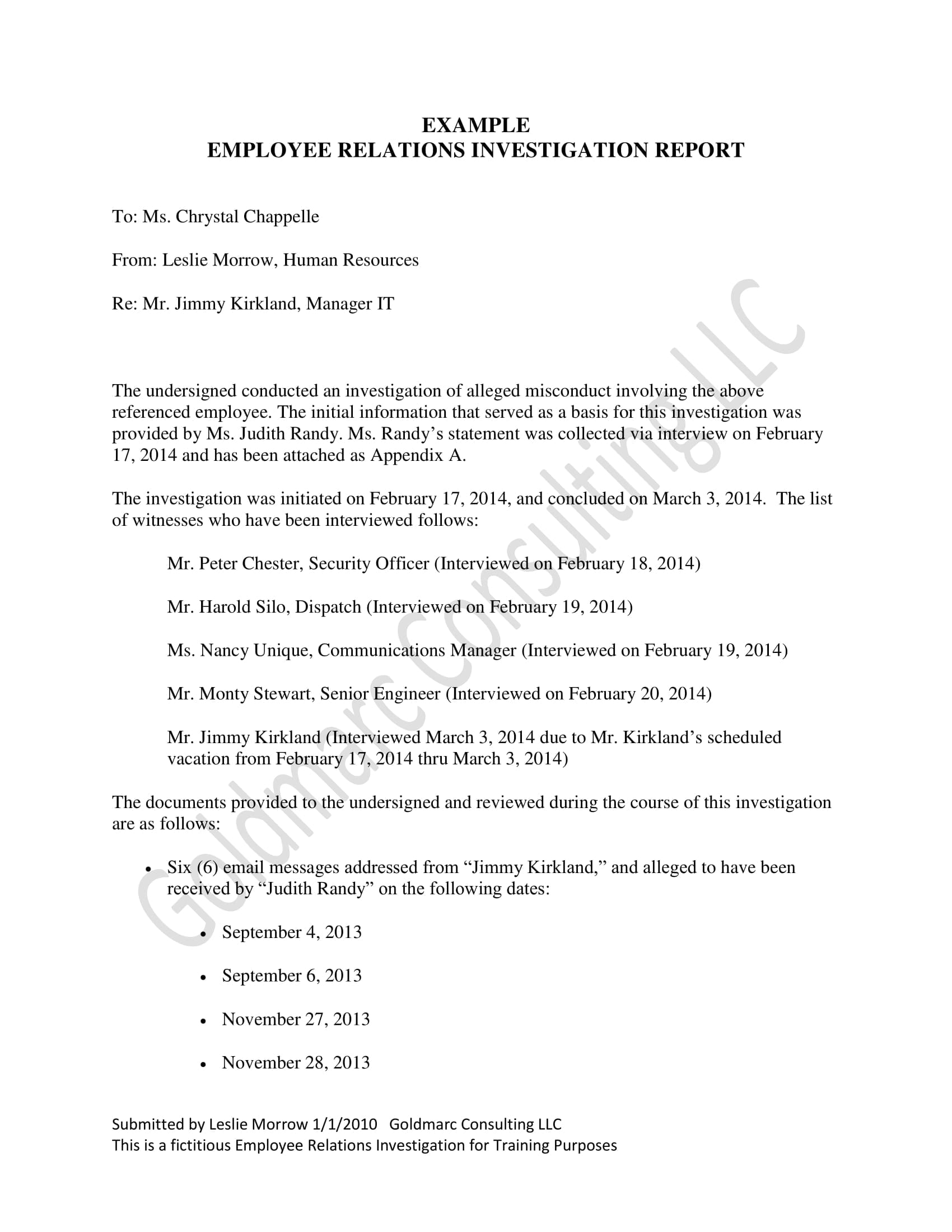 10+ Workplace Investigation Report Examples – Pdf | Examples For Hr Investigation Report Template