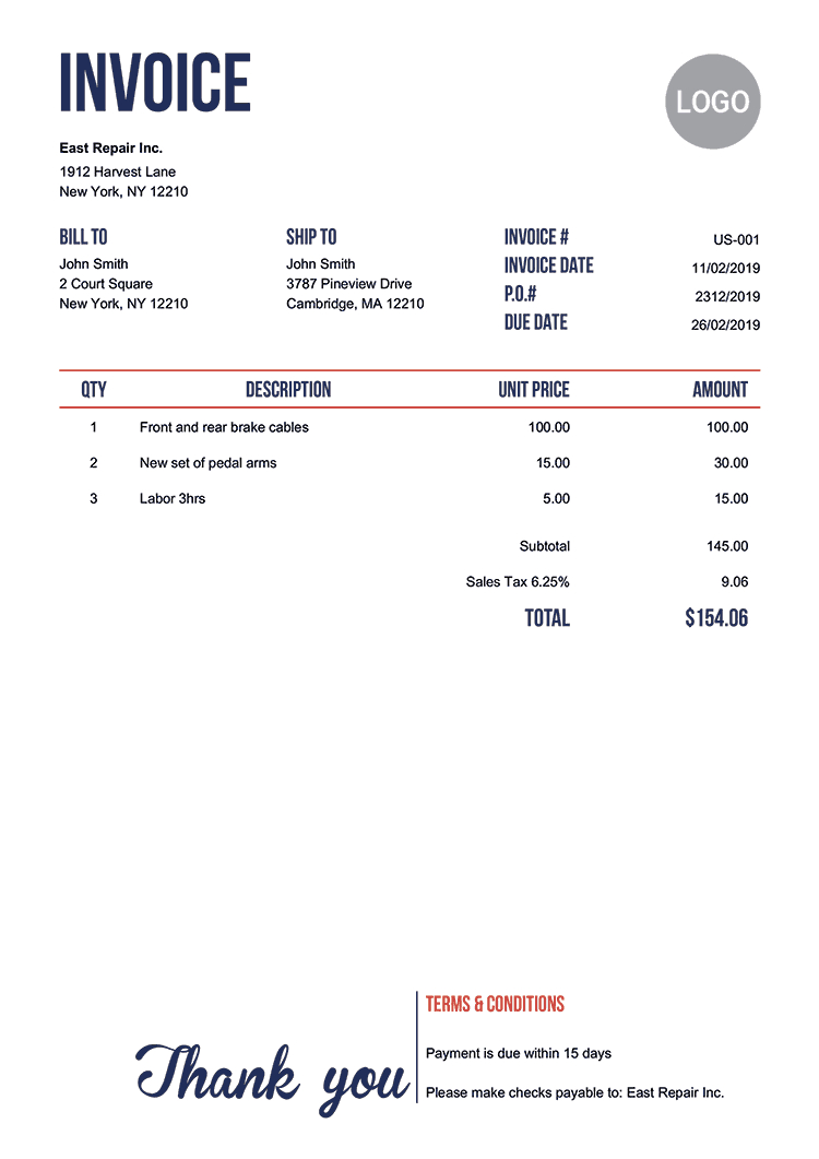 100 Free Invoice Templates | Print & Email Invoices With Regard To Image Of Invoice Template