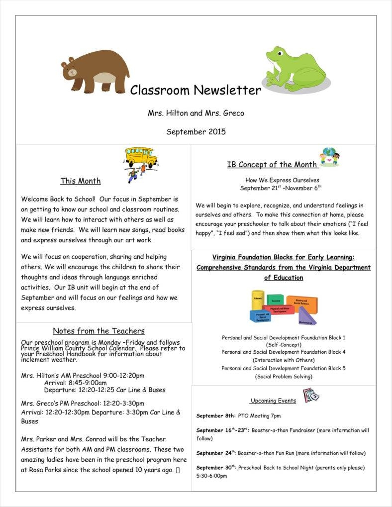 11+ Kindergarten Newsletter Templates Free Samples, Examples Pertaining To Monthly Newsletter Template