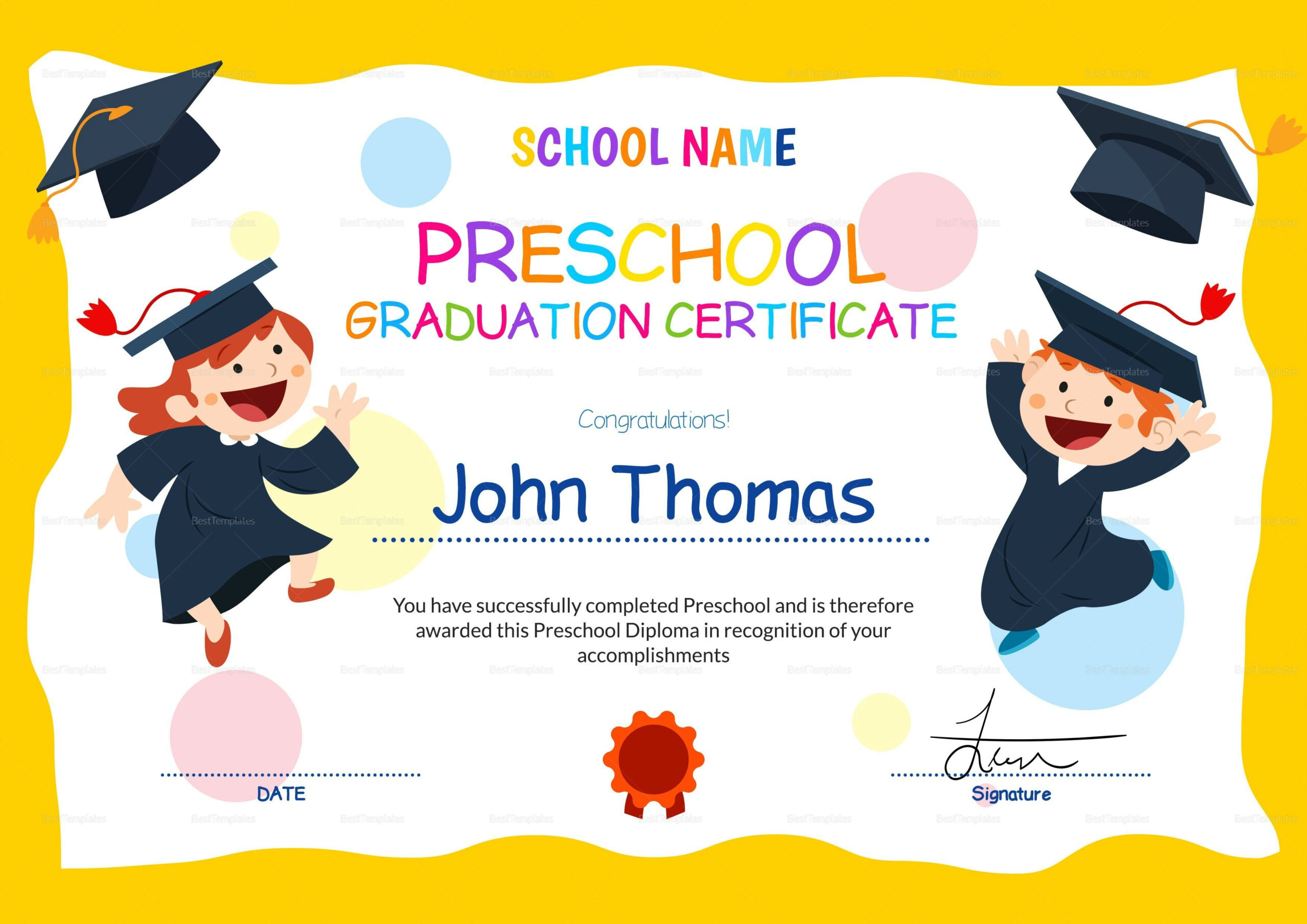 11+ Preschool Certificate Templates – Pdf | Free & Premium Intended For Graduation Certificate Template Word