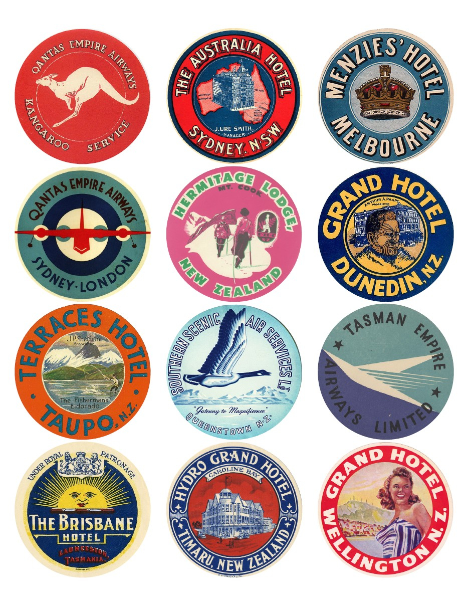 12X Vintage Travel Stickers: Oceania Mix – Vintralab Pertaining To Luggage Label Template Free Download