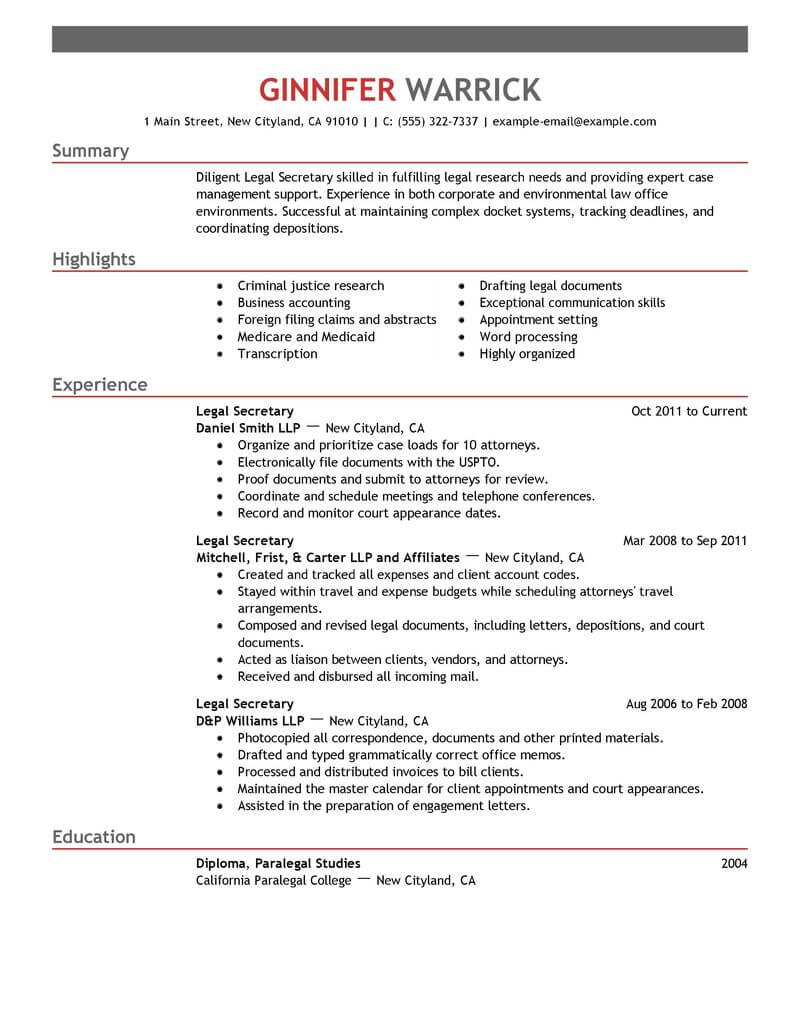13 Amazing Law Resume Examples | Livecareer Throughout Legal File Note Template