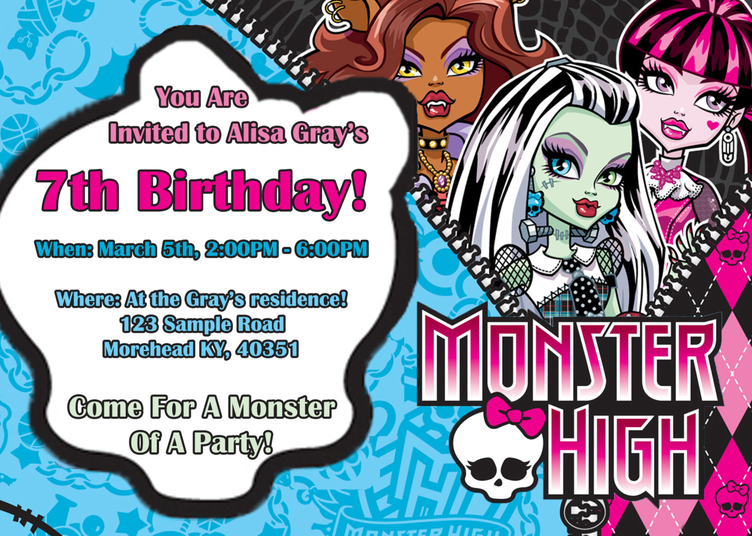14 Best Photos Of Monster High Birthday Invitations In Monster High Birthday Card Template