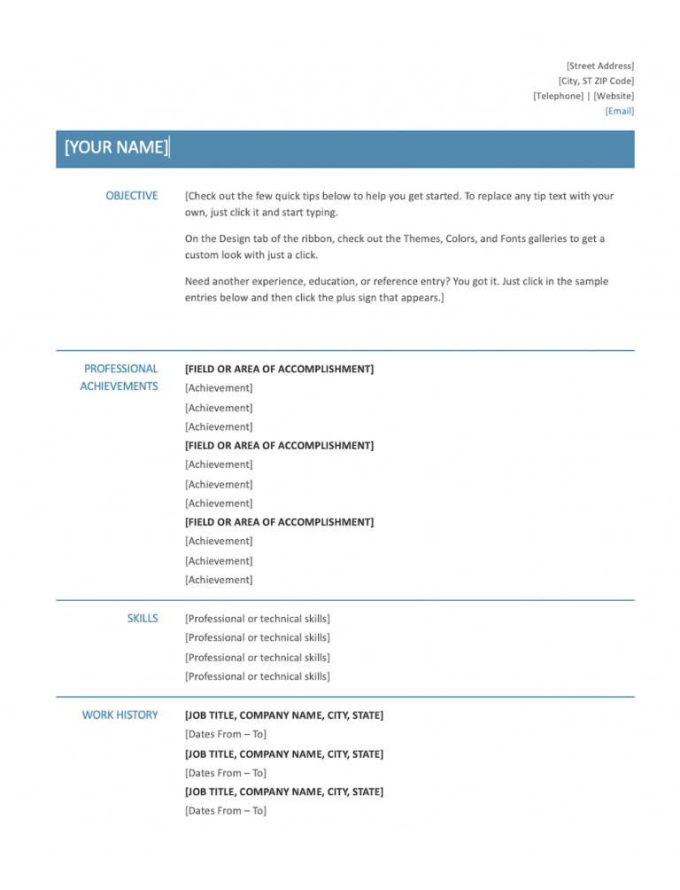 word resume template download