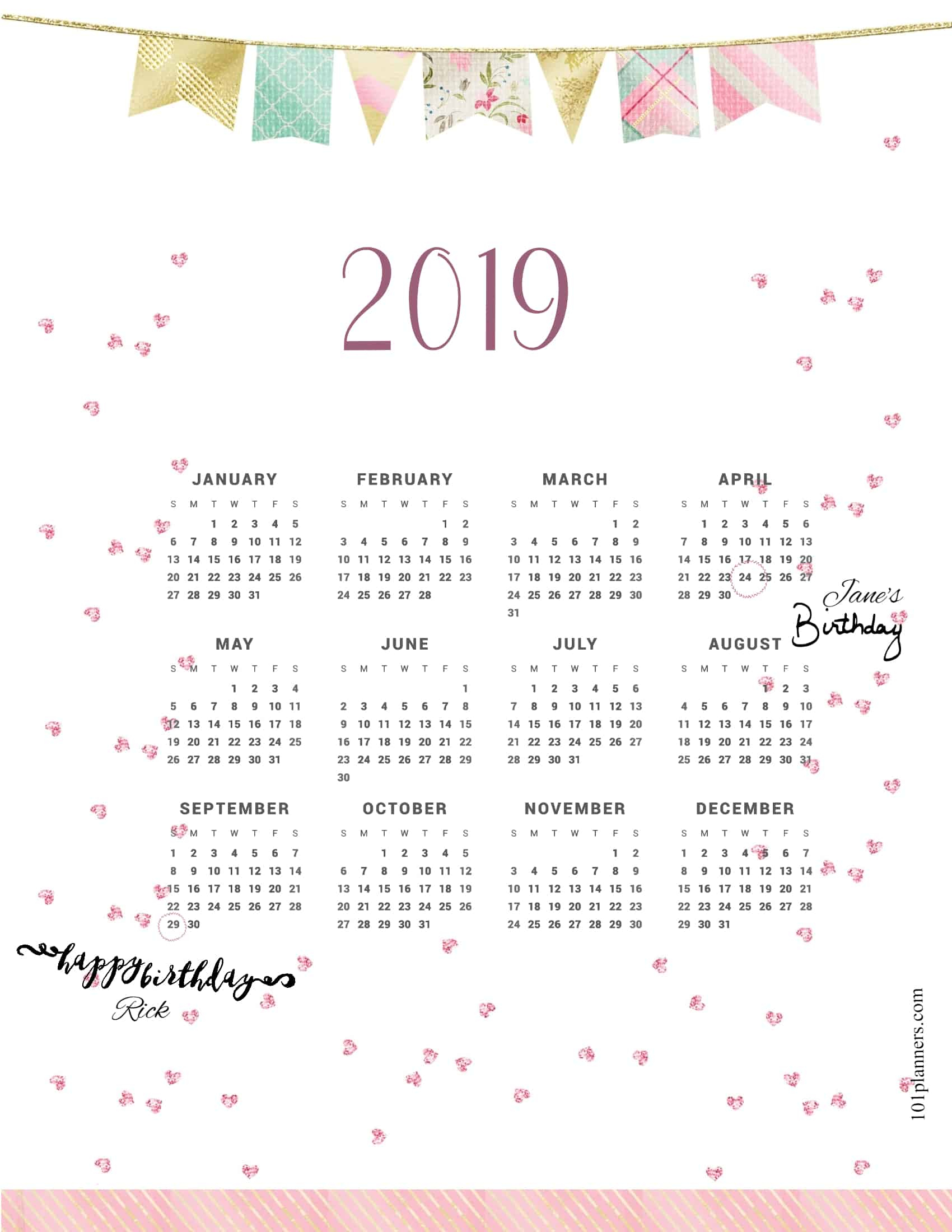 2019 Calendar With Month At A Glance Blank Calendar Template