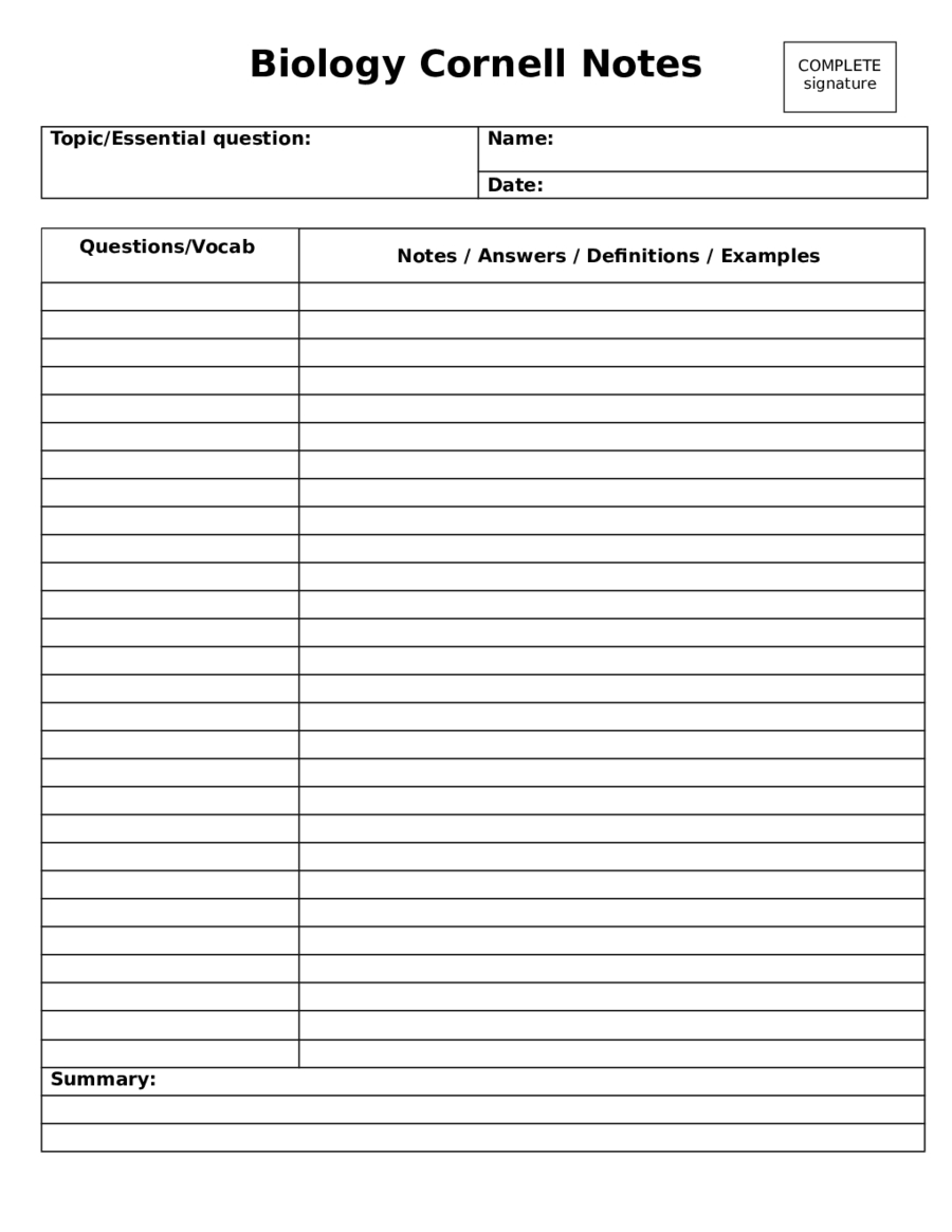 2020 Cornell Notes Template - Fillable, Printable Pdf In Note Taking Template Pdf