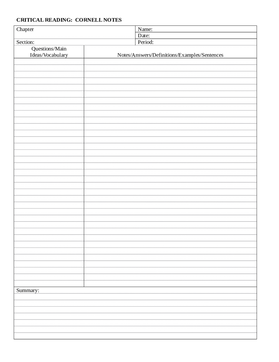 2020 Cornell Notes Template – Fillable, Printable Pdf Regarding Note Taking Word Template