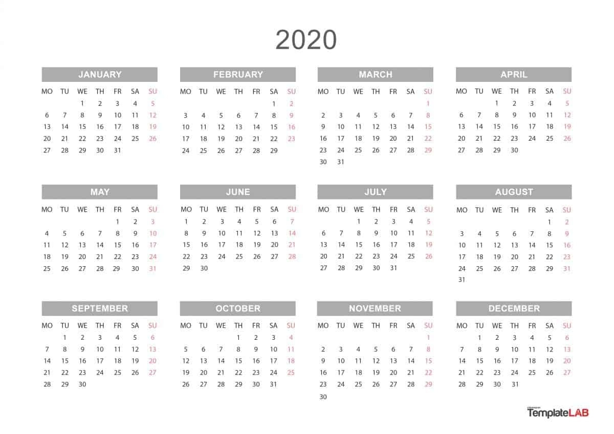 2020 Year At A Glance Free Printable Calendar – Calendar Inside Month At A Glance Blank Calendar Template