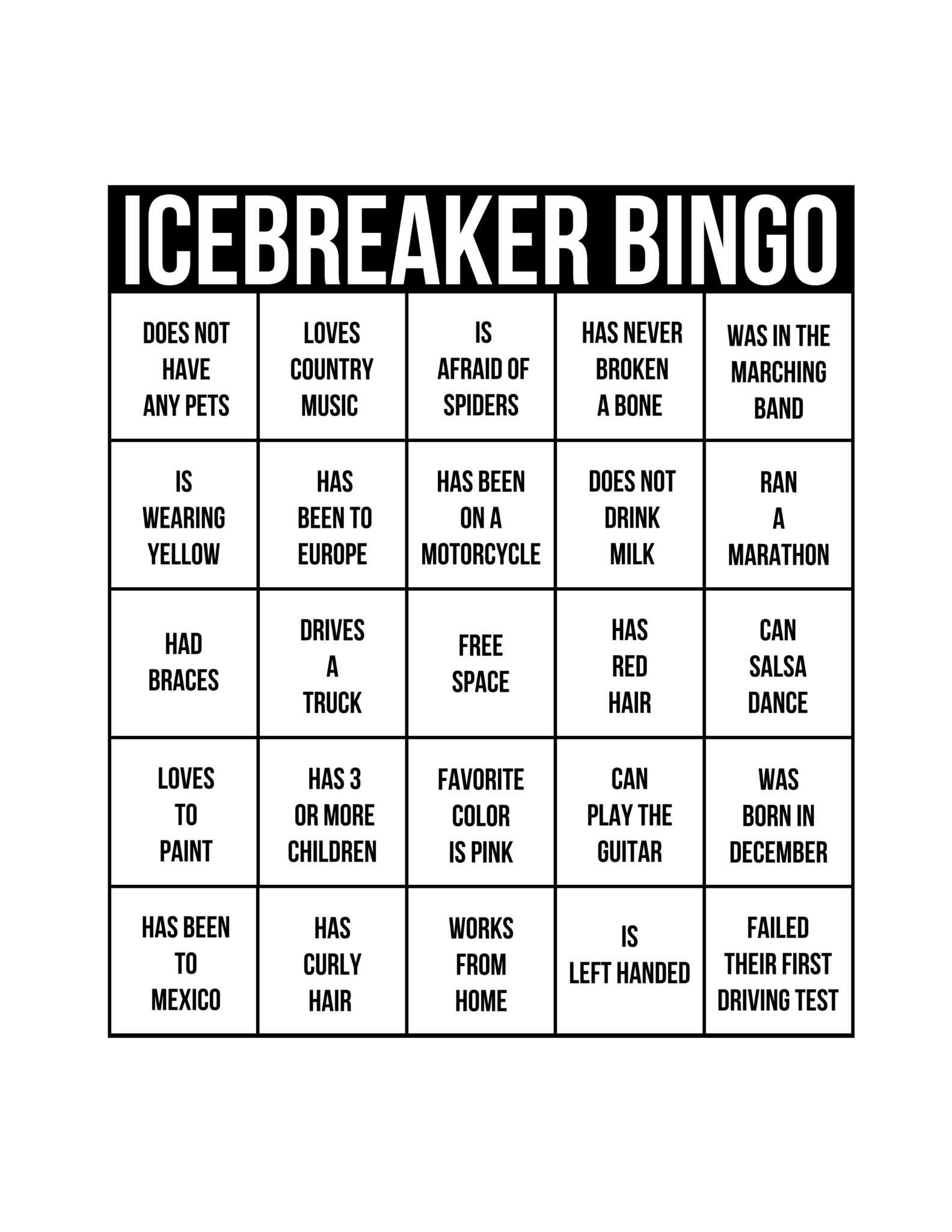 Ice Breaker Bingo Card Template Best Template Ideas