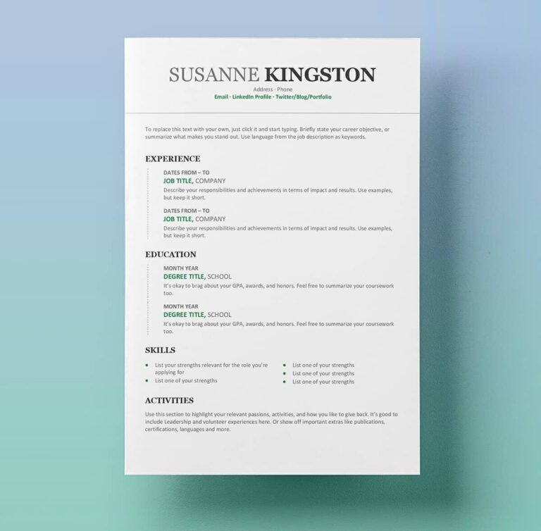 download a resume template for microsoft word