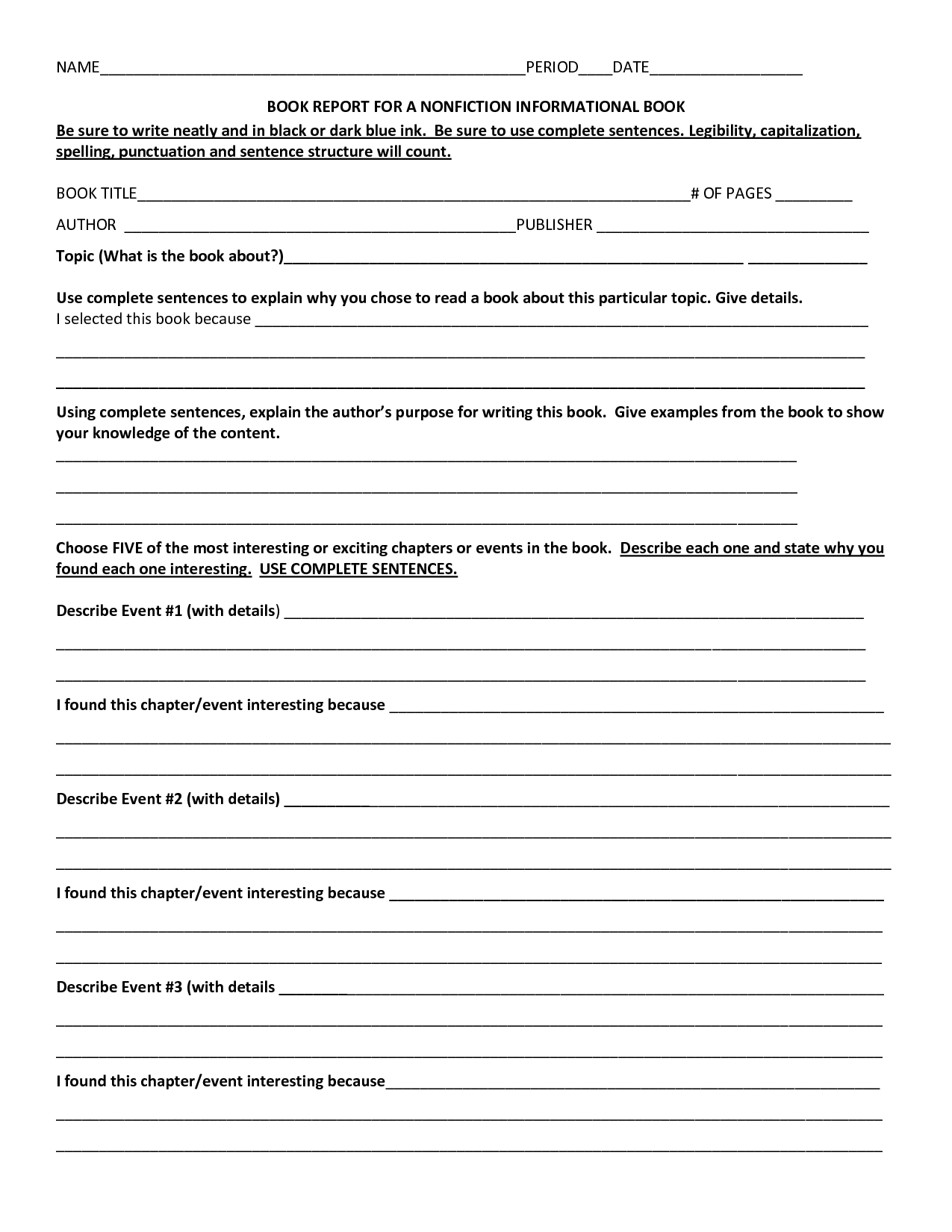 28 Images Of 5Th Grade Non Fiction Book Report Template Intended For Nonfiction Book Report Template