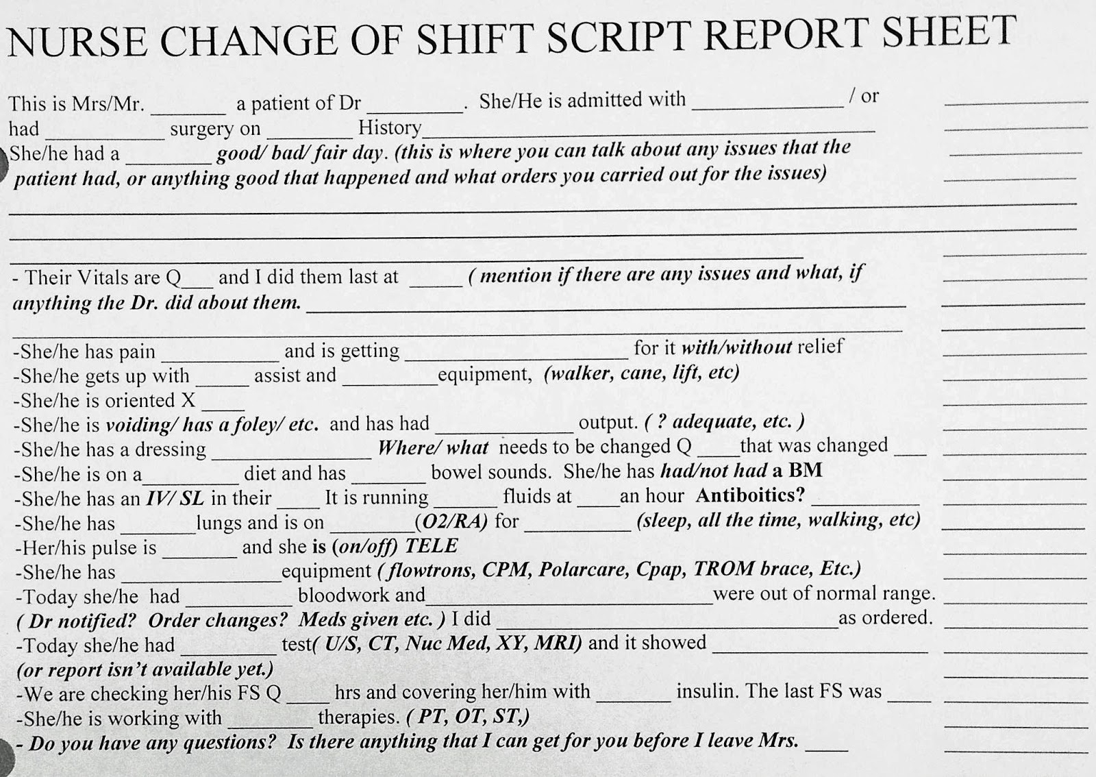 29 Images Of End Of Shift Report Template Nursing Regarding Nurse Report Template