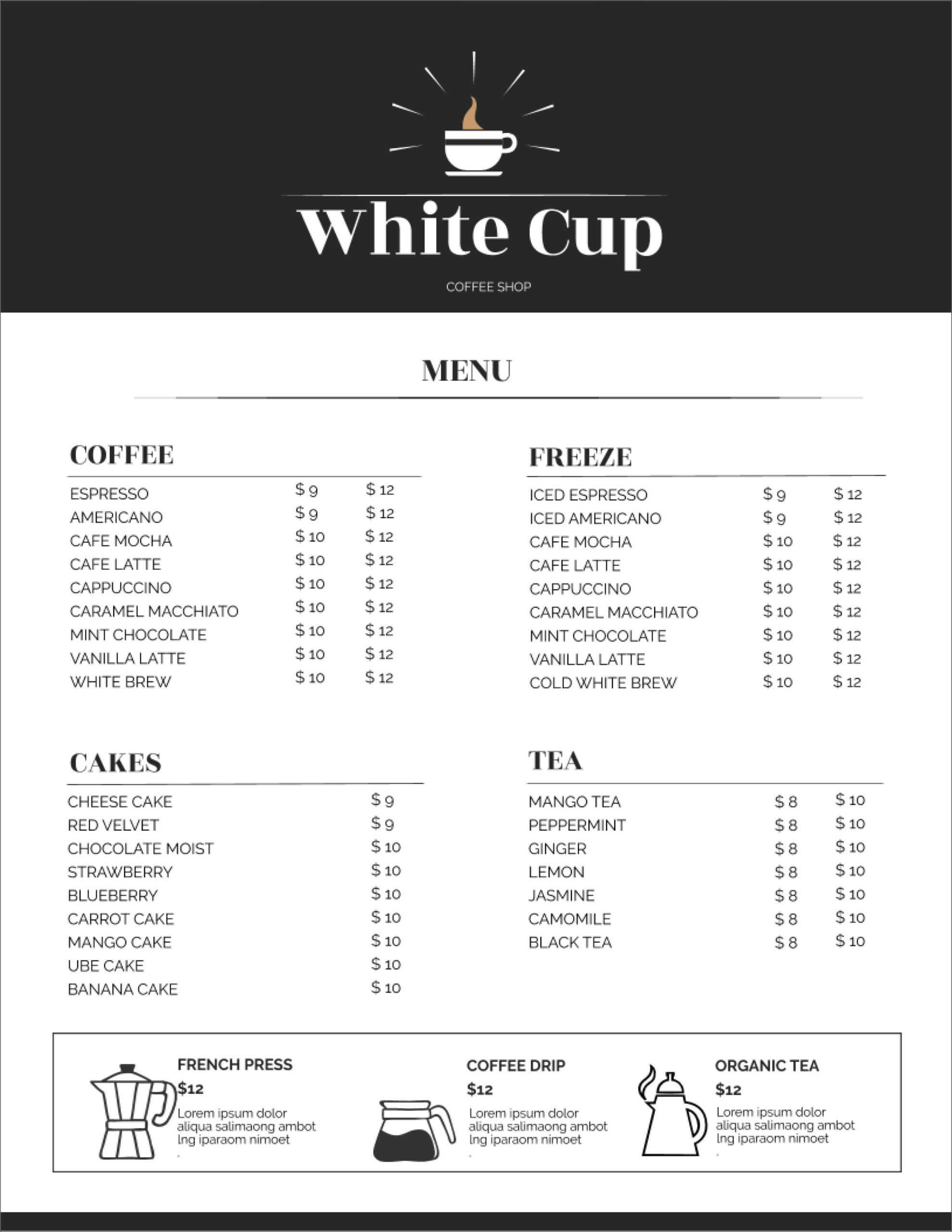 32 Free Simple Menu Templates For Restaurants, Cafes, And For Menu Template Google Docs