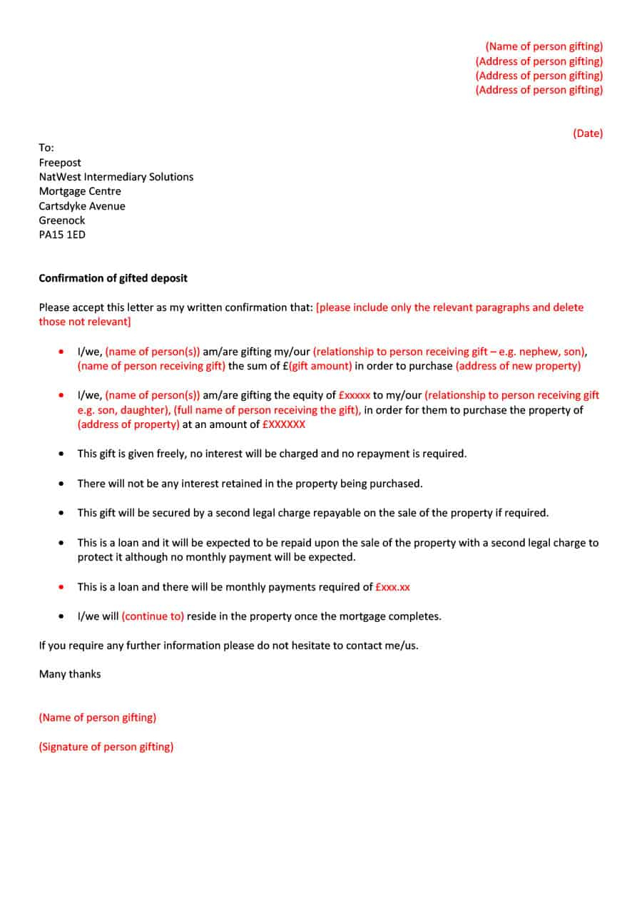 35 Best Gift Letter Templates (Word & Pdf) ᐅ Template Lab With Regard To Mortgage Letter Templates
