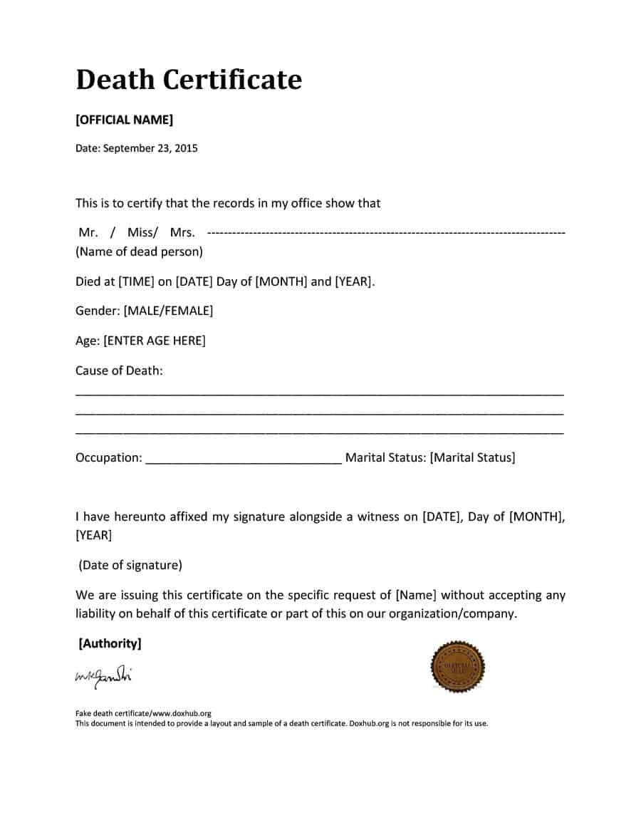 37 Blank Death Certificate Templates [100% Free] ᐅ Template Lab In Mock Certificate Template