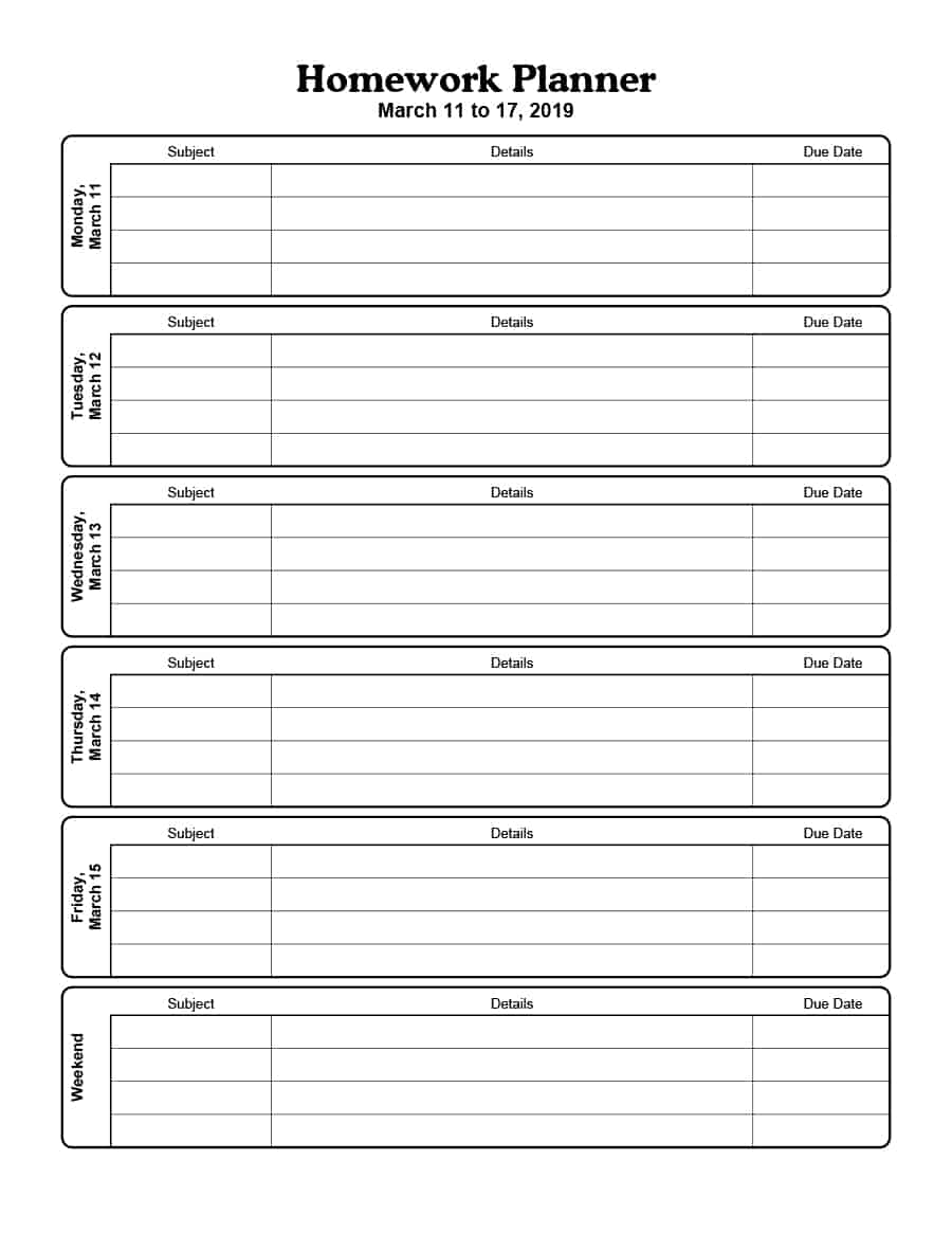 37 Printable Homework Planners (Only The Best) ᐅ Template Lab Intended For Homework Agenda Template