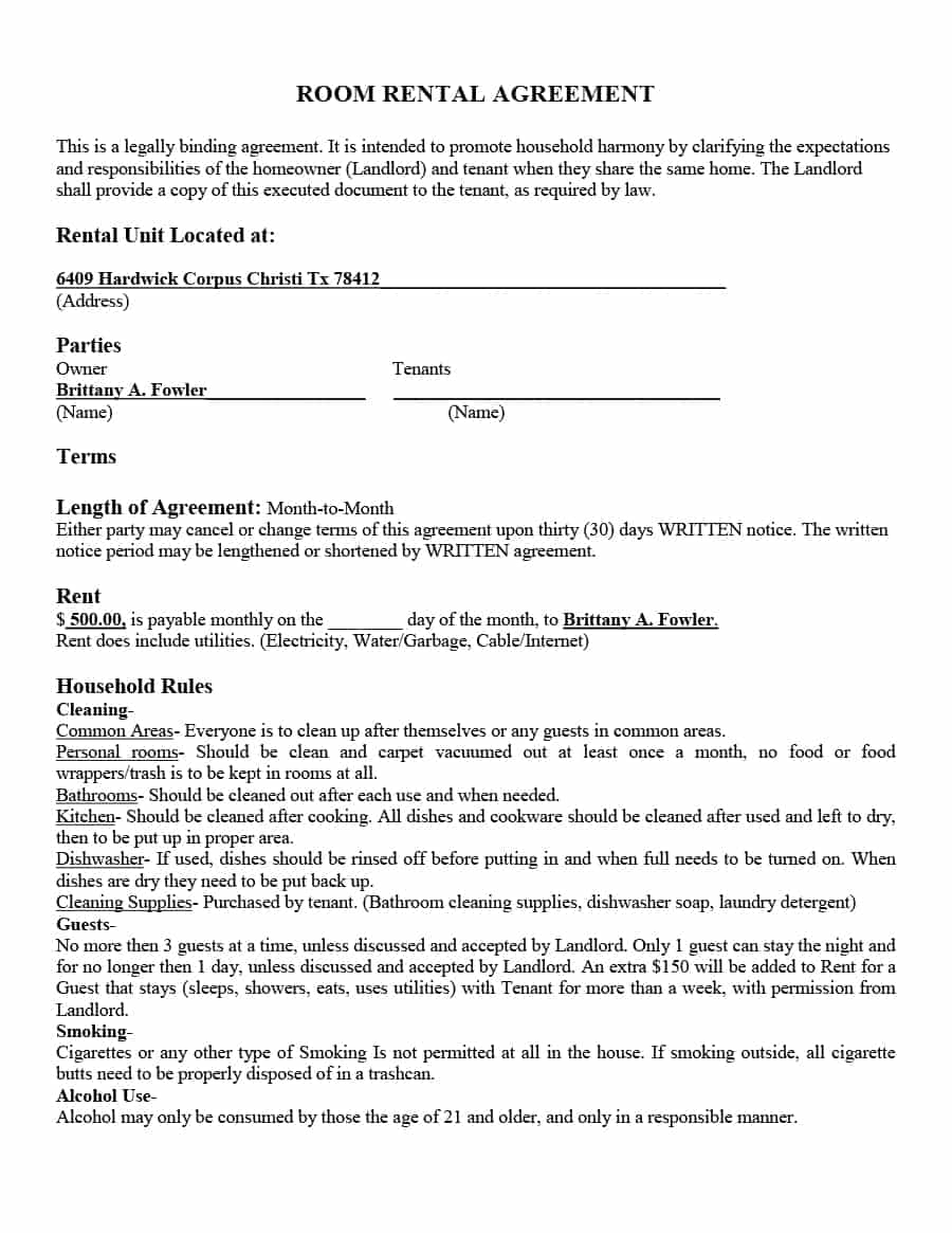39 Simple Room Rental Agreement Templates – Template Archive Intended For Legally Binding Contract Template