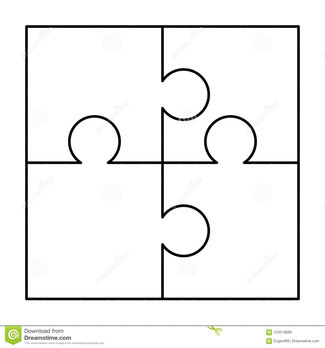 4 White Puzzles Pieces Arranged In A Square. Jigsaw Puzzle With Jigsaw Puzzle Template For Word