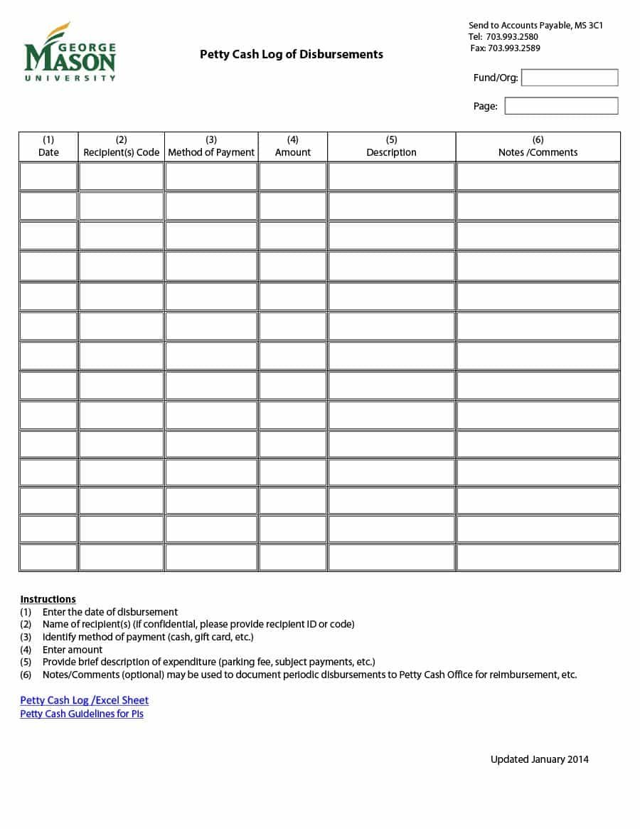 40 Petty Cash Log Templates & Forms [Excel, Pdf, Word] ᐅ Within Gift Certificate Log Template