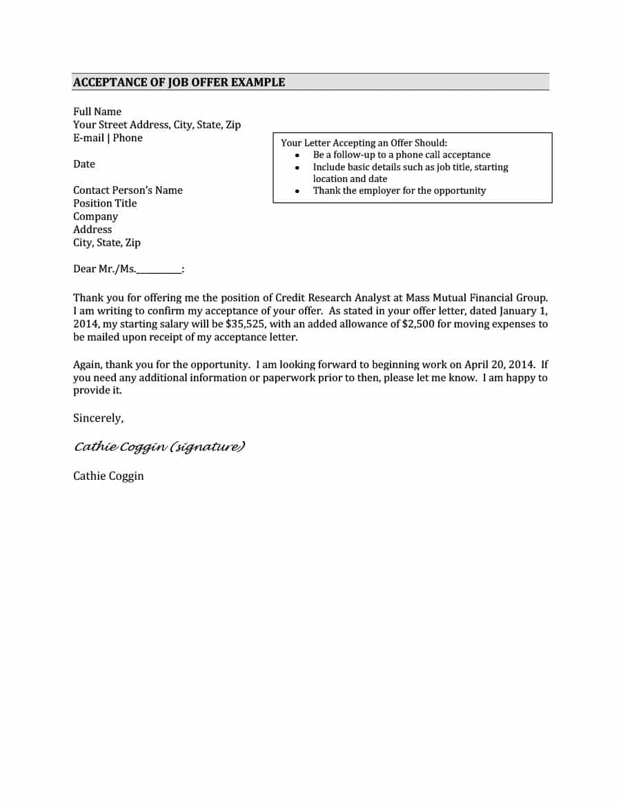 40 Professional Job Offer Acceptance Letter & Email Throughout Letter Of Credit Draft Template
