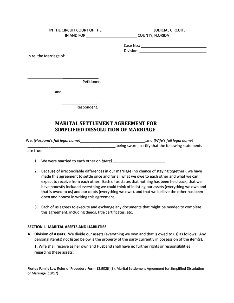 43 Free Settlement Agreement Templates [Divorce/debt Inside Marital Settlement Agreement Template