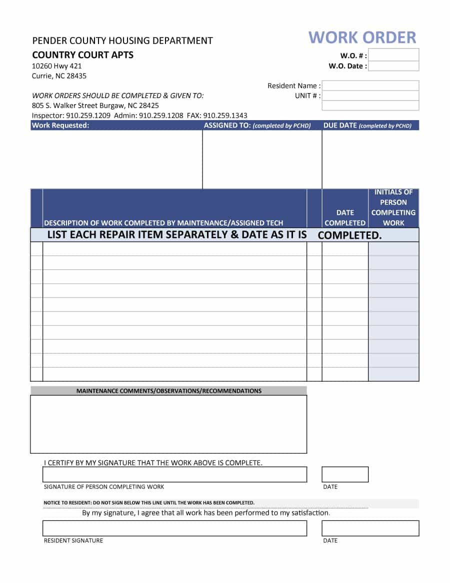 43+ Work Order Templates Download – Pdf Work Order Format!! Throughout Invoice For Work Done Template