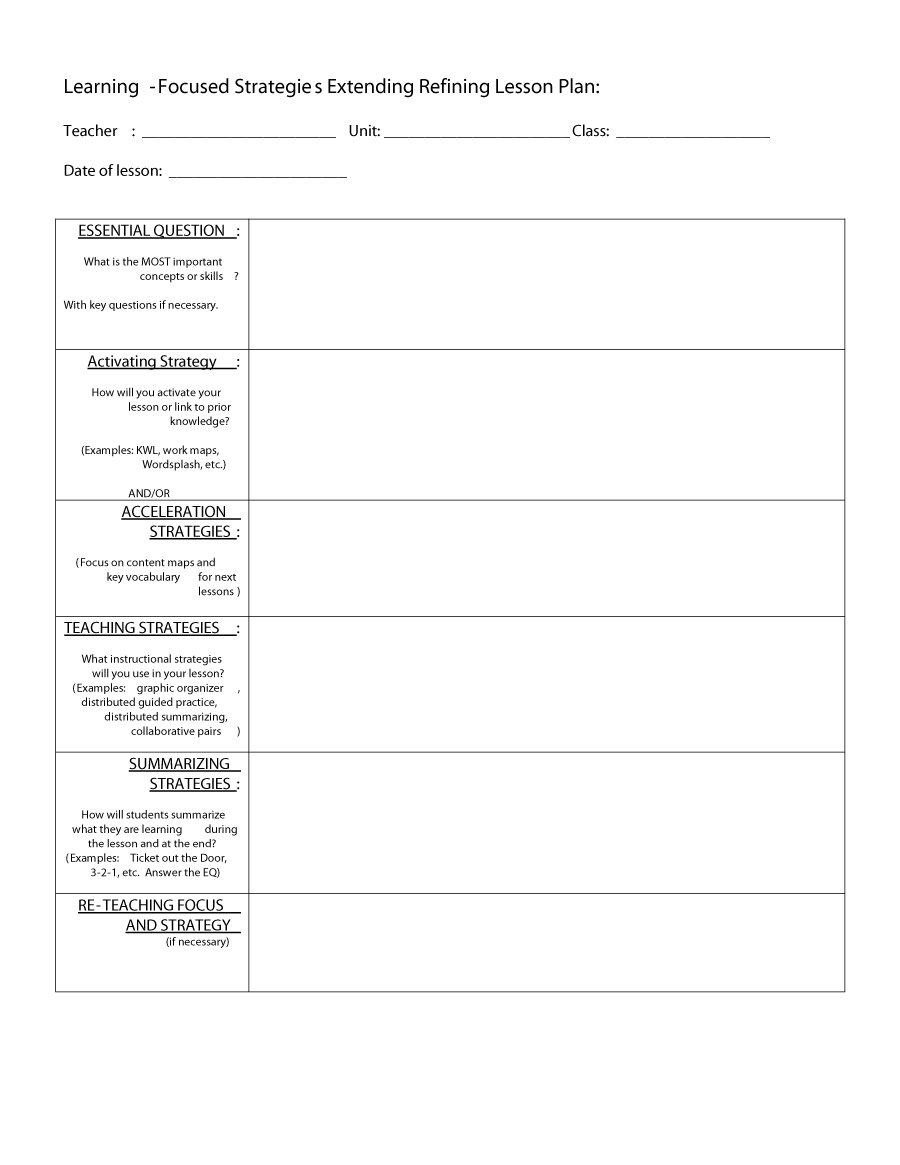 44 Free Lesson Plan Templates [Common Core, Preschool, Weekly] Throughout Learning Focused Lesson Plan Template