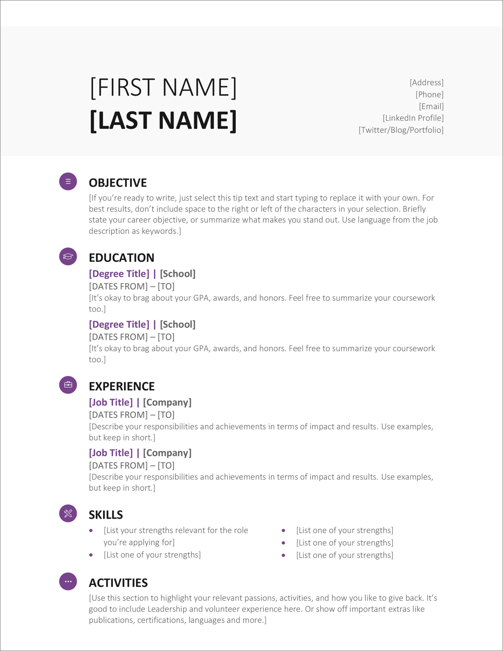 45 Free Modern Resume / Cv Templates – Minimalist, Simple Pertaining To How To Create A Cv Template In Word