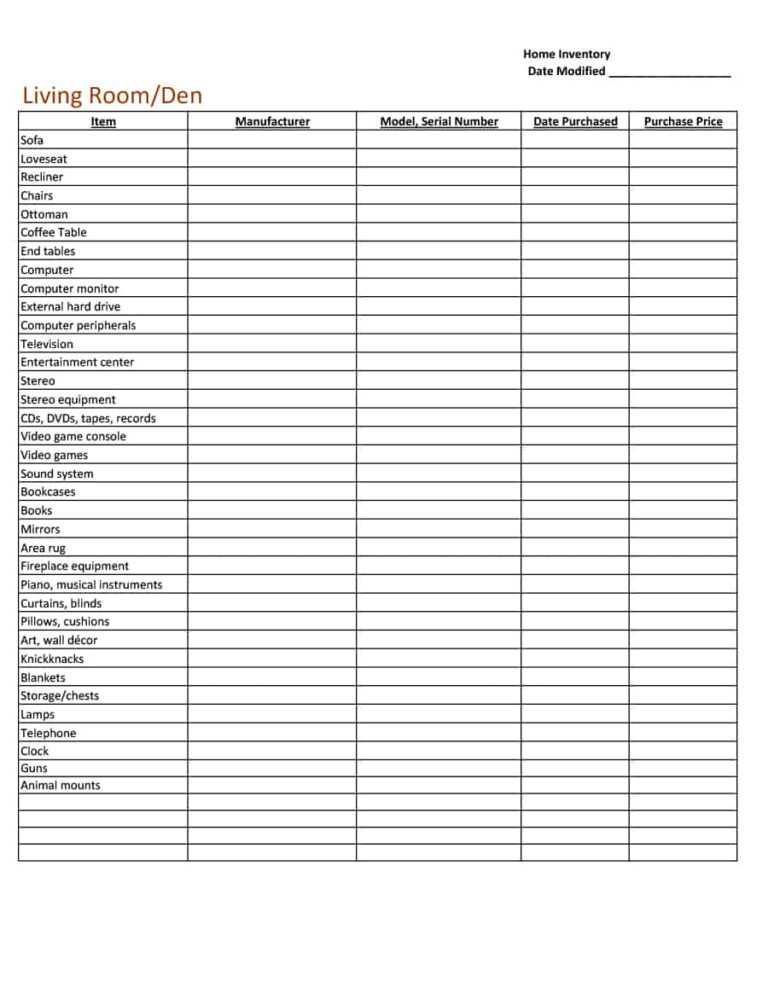 insurance inventory checklist