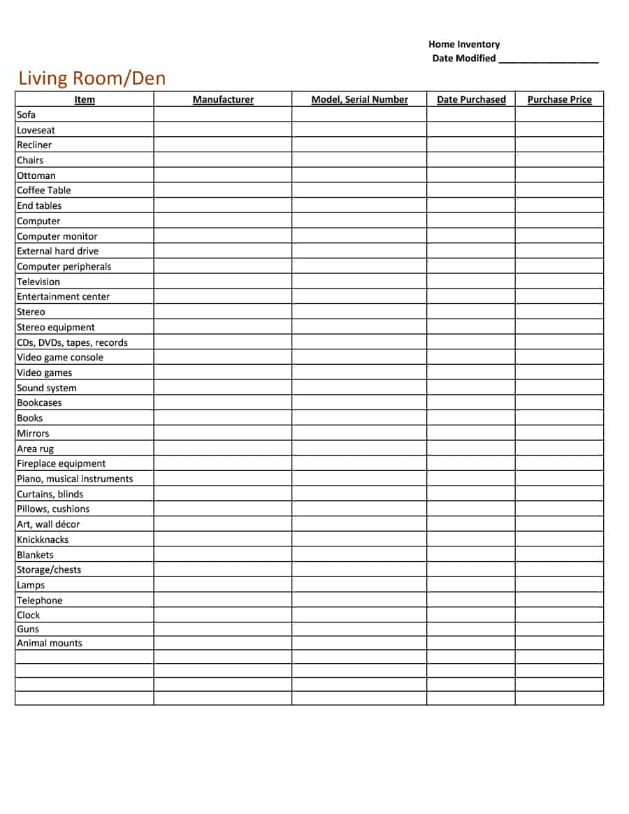 45 Printable Inventory List Templates [Home, Office, Moving] For Insurance Inventory List Template