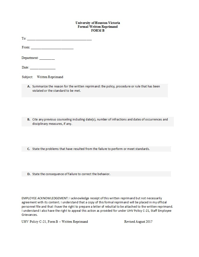 50 Effective Letters Of Reprimand Templates (Ms Word) ᐅ With Regard To Letter Of Reprimand Template