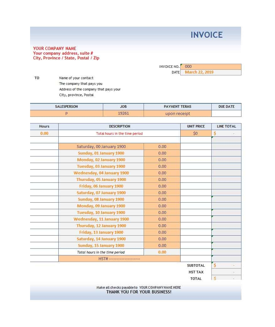 50 Simple Service Invoice Templates [Ms Word] - Template Archive Inside Hours Of Operation Template Microsoft Word