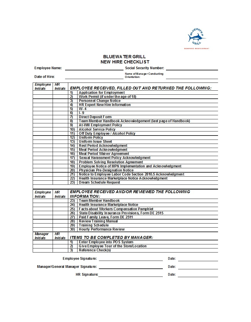 50 Useful New Hire Checklist Templates & Forms ᐅ Template Lab For New Employee Checklist Templates