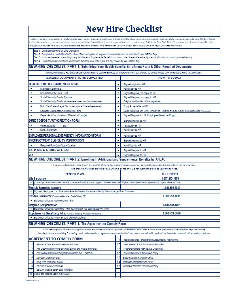 50 Useful New Hire Checklist Templates & Forms ᐅ Template Lab In New Employee Checklist Templates