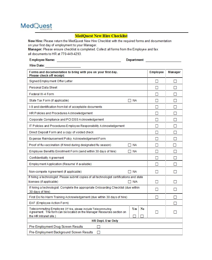 50 Useful New Hire Checklist Templates & Forms ᐅ Template Lab In New Hire Business Case Template