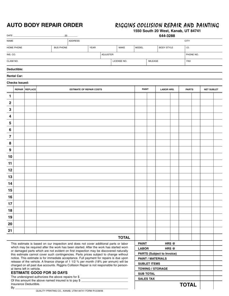 6+ Auto Repair Estimate Templates – Pdf, Word, Docs | Free Intended For Job Card Template Mechanic