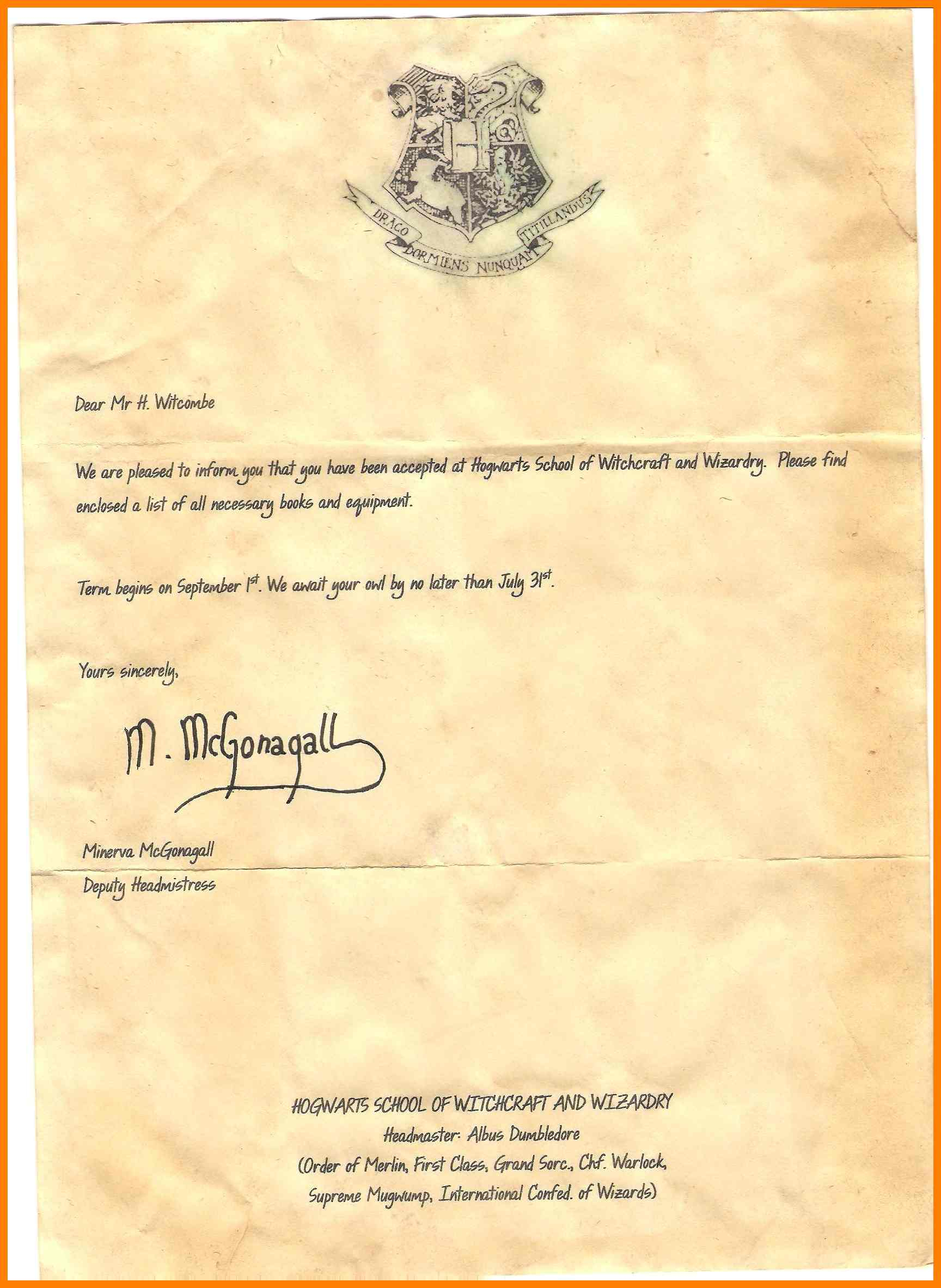 6+ Free Printable Hogwarts Acceptance Letter | St Inside Harry Potter Certificate Template