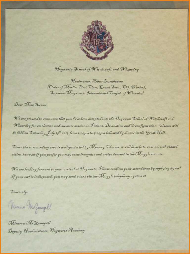 Harry Potter Acceptance Letter Template Best Template Ideas