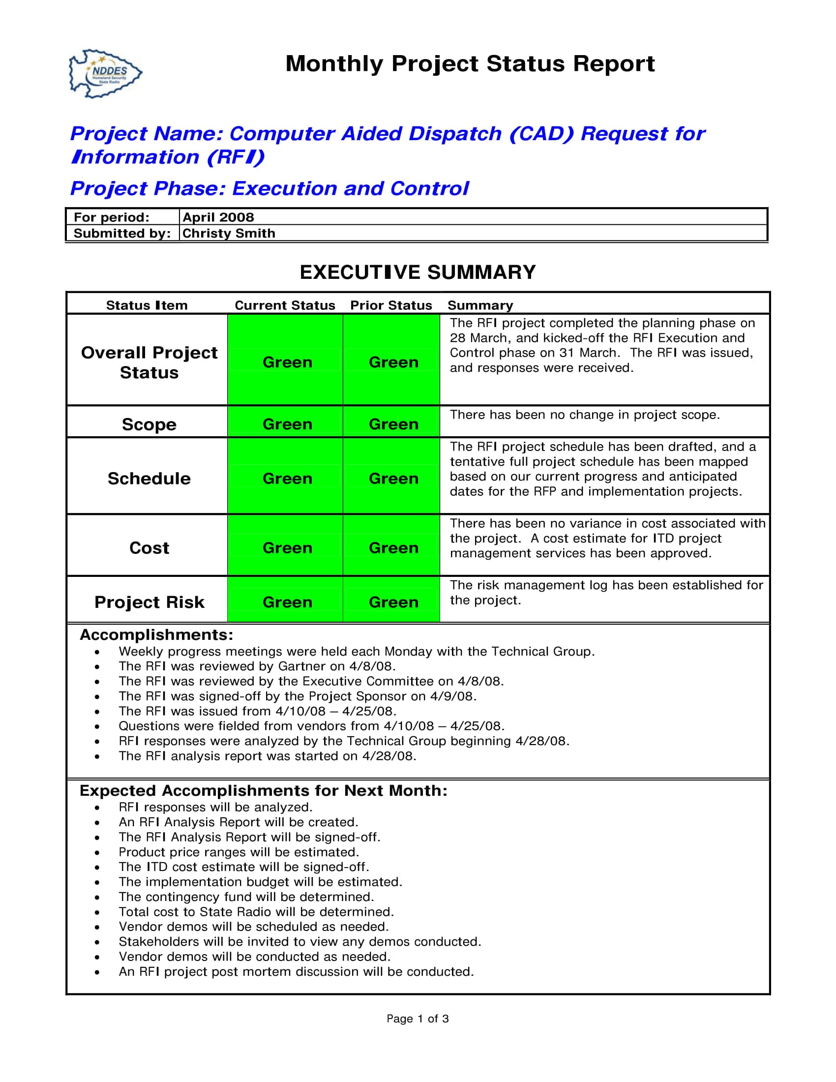 9+ Status Report Examples – Doc, Pdf | Examples Within Monthly Progress Report Template