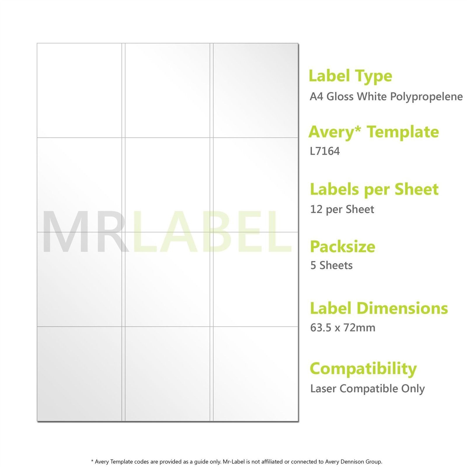A4 Gloss White Pp Labels – 12 Per Sheet – 5 Sheets – Laser Compatible L7164 Within Label Template 12 Per Sheet