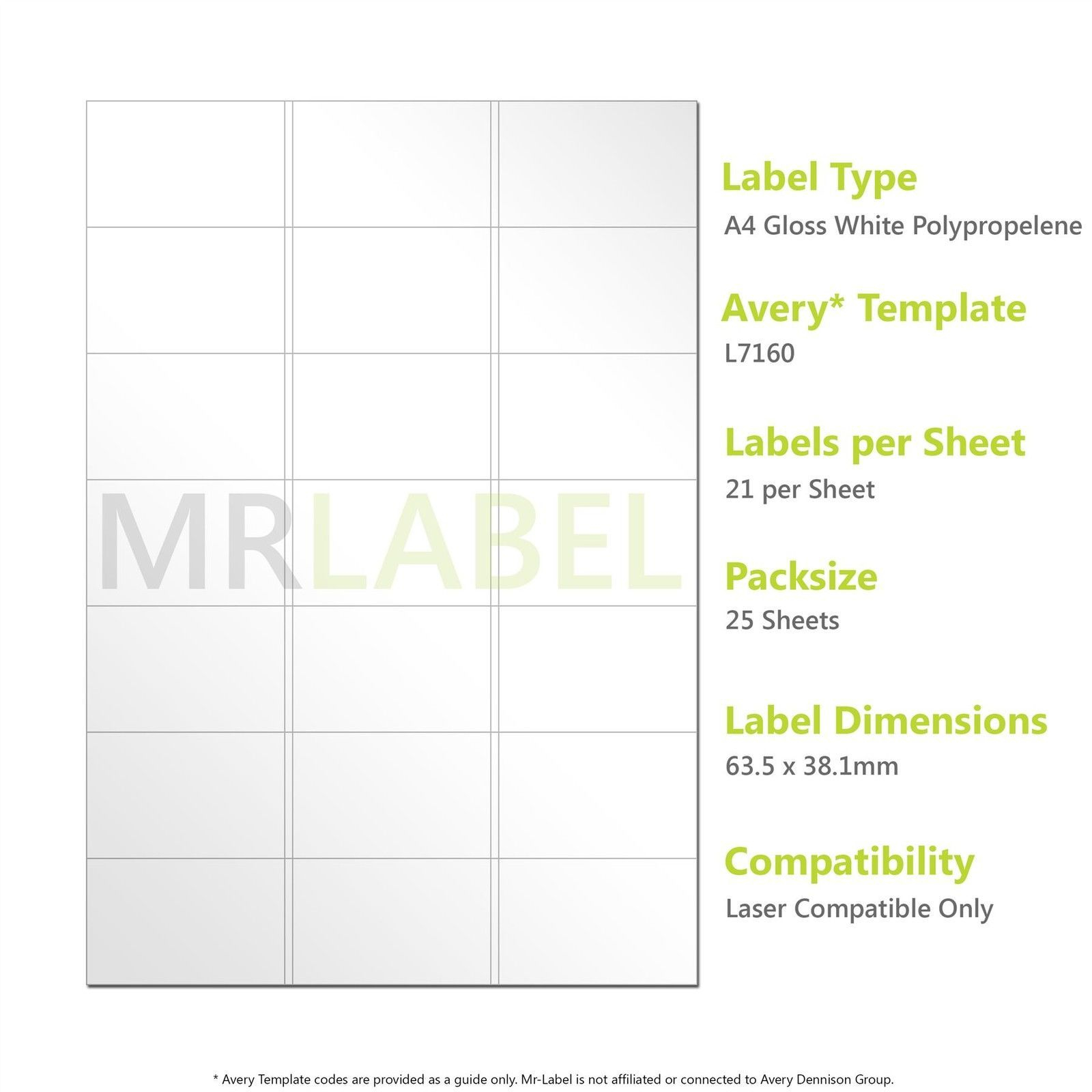 A4 Gloss White Pp Labels - 21 Per Sheet - 25 Sheets - Laser Compatible L7160 With Label Template 21 Per Sheet
