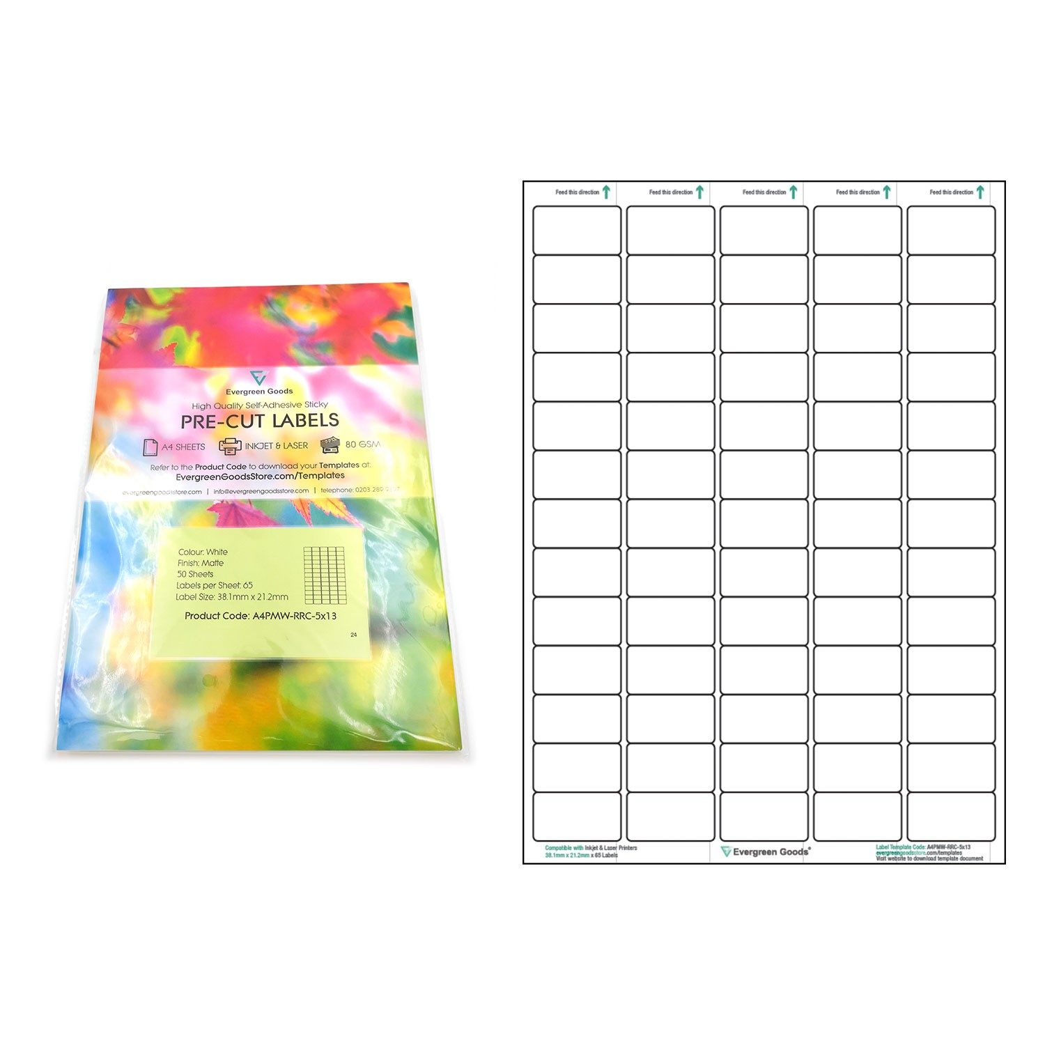 A4 Pre Cut Multi Matte White Paper Labels (5X13, 65 Labels For Label Template 65 Per Sheet