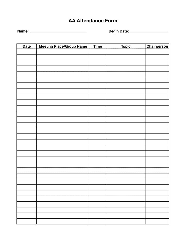Aa Attendance Sheet Fill Online Printable Fillable Inside Na 