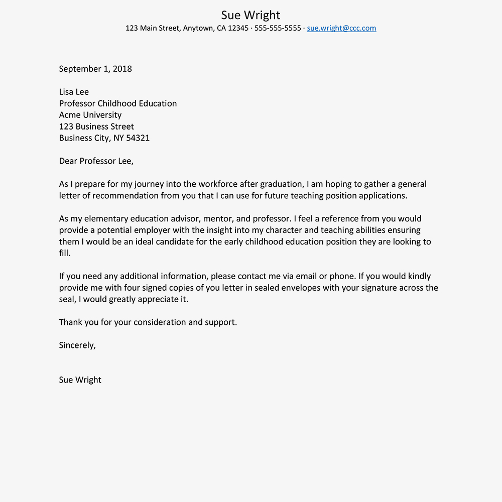 Academic Reference Letter And Request Examples Regarding Letter Of Recommendation Request Template