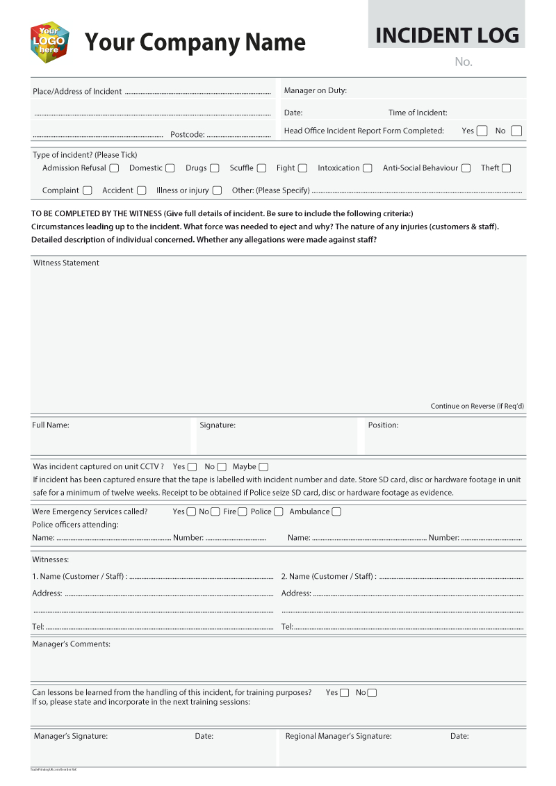 Accident, Injury, Incident Report Log Templates For In Incident Report Book Template