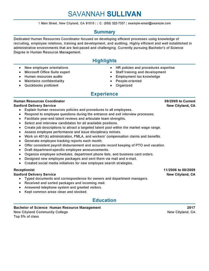 Amazing Human Resources Resume Examples | Livecareer Within New Hire Business Case Template