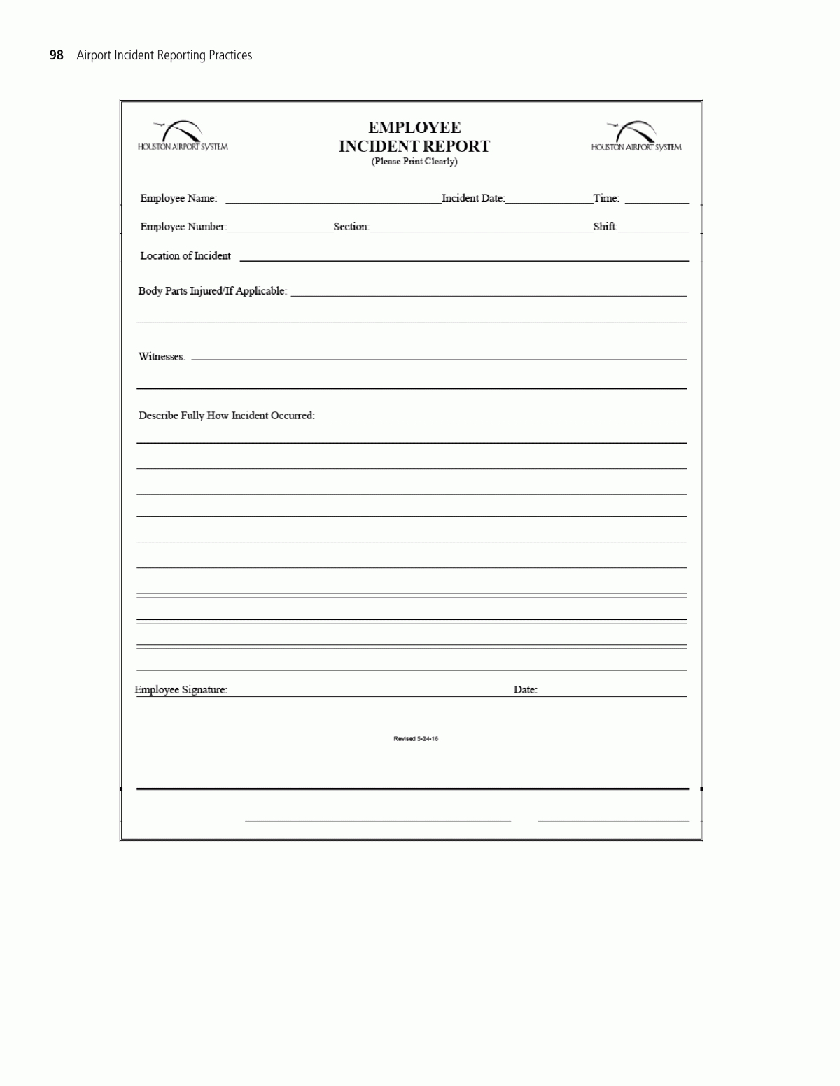 Appendix H – Sample Employee Incident Report Form | Airport In Injury Report Form Template