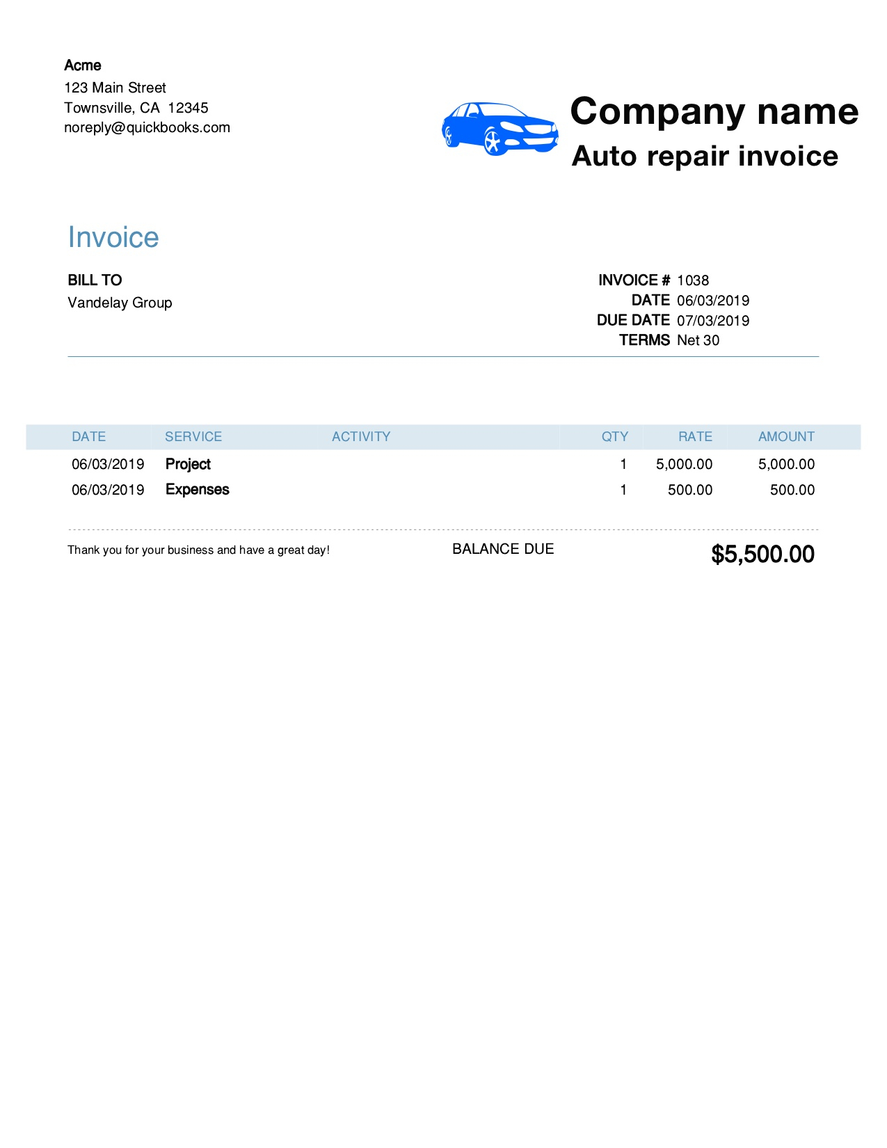 Appliance Repair Invoice Template New Business Services Auto Intended For Mechanics Invoice Template